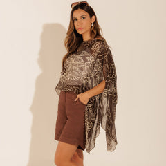 Lenço Pelerine França Floral Marrom