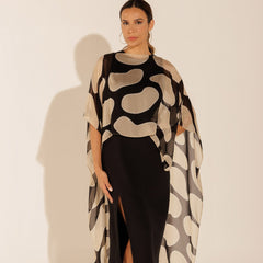 Lenço Pelerine Itália Formas Orgânicas Preto