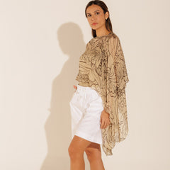 Lenço Pelerine França Floral Bege