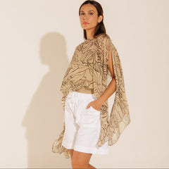 Lenço Pelerine França Floral Bege